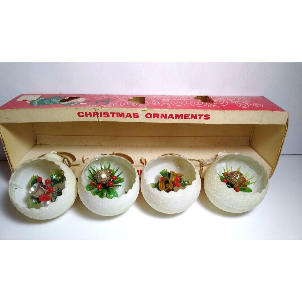 Decor Novelties Christmas Ornaments Box Of 4 Retro Mid Century Plastic Snowballs